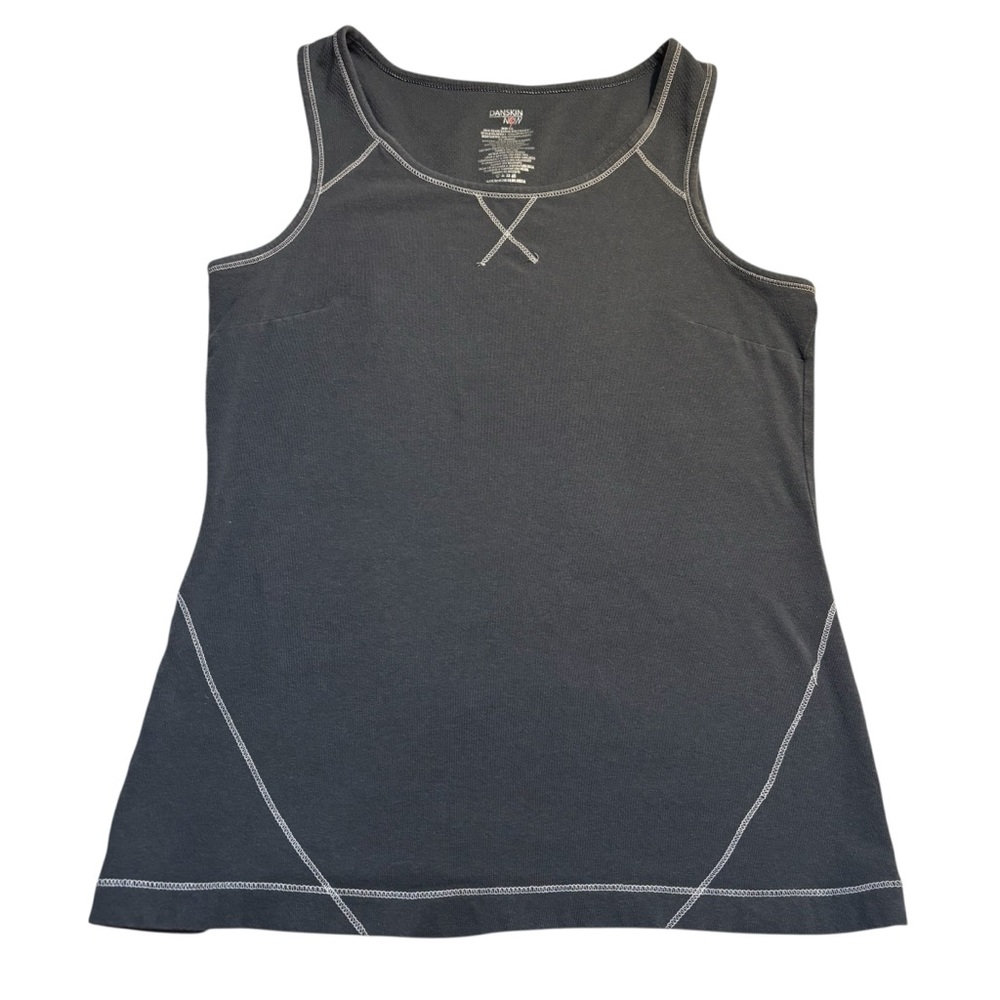 Danskin Tank Top Medium Charcoal Gray White Trim Cotton Spandex Athletic Top